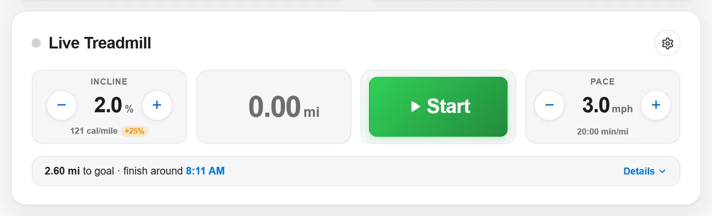 Start → walking (miles count up) → Pause → Log it